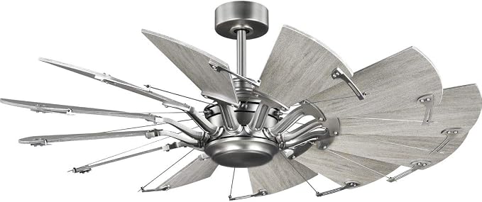 Progress Lighting Springer Collection DC Motor Farmhouse Windmill Ceiling Fan, Antique Nickel, 12-Blade (52" W x 17-3/8" H) P250065-081