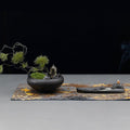 Pine Cloud Zen Décor Set – Feng Shui Bonsai Arrangement, Citrine & Black Tourmaline Crystals, Dehua Ceramic Incense Holder, Nishijin Silk Mat – Meditation & Healing Gift Set