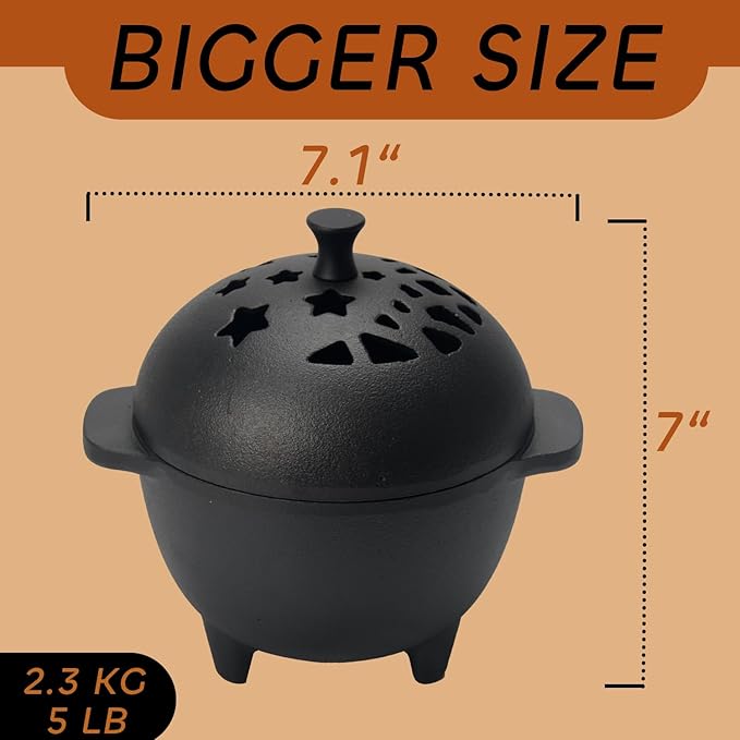 Cast Iron Incense Burner - Cast Iron Incense Holder Mini Cauldron for Sage, Palo Santo, Resin, Charcoal & Japanese Incense | Home, Rituals & Meditation Censer Bowl