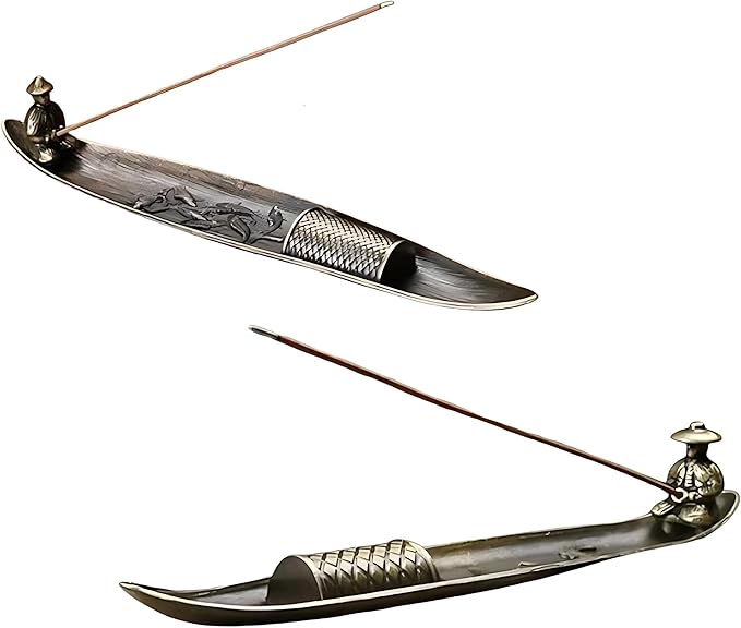 Incense Holder-Incense Burner-Home Ash Catcher Fisherman's Fishing Boat Incense Holder Home Decor (Zinc Alloy 2PCS)