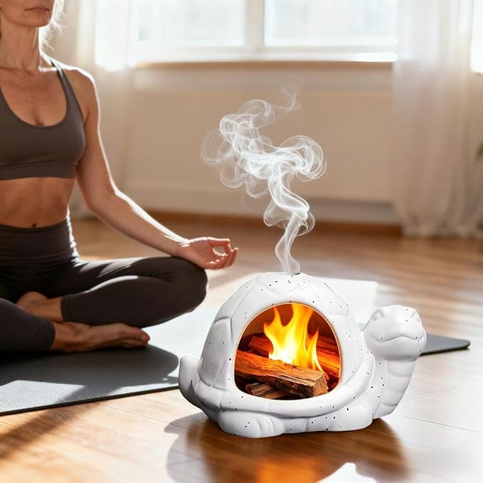 Ceramic Turtle Mini Chiminea- Multifunctional Incense Holder for Sage, Cone Incense, Copal & Small Candle | Aromatherapy Gift for Meditation, Yoga, Zen Spaces | Indoor Use, Hamster Nest Decor (White)