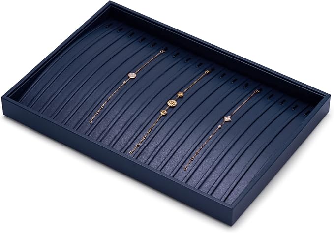 Oirlv Blue Leather Jewelry Necklace Display Tray | Blue Leather Exterior, Soft Microfiber Interior, Chain Tray, Keeps Necklaces Tangle-Free, Stylish Blue Color for Display