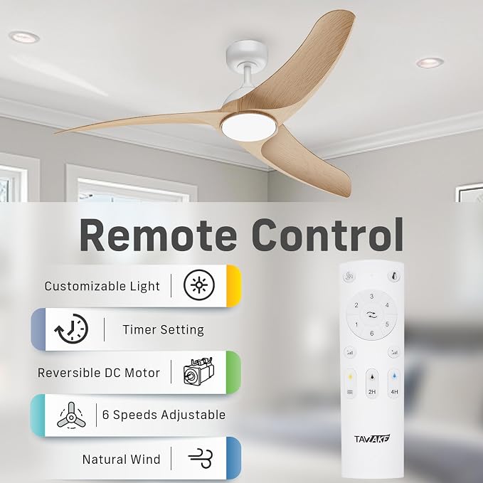 Ceiling Fans with Lights, 56 inch Low Profile Ceiling Fan with Light and Remote Control, Flush Mount, 3CCT, Dimmable, Quiet Reversible Motor, Modern Ceiling Fan for Bedroom Indoor/Outdoor Use