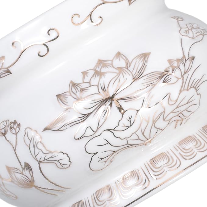 HANABASS Ceramic Incense Burner with Lotus Flower Relief 3.7 Inch - White and Gold Incense Holder for Home Altar Meditation Yoga Zen Buddhist D Cor