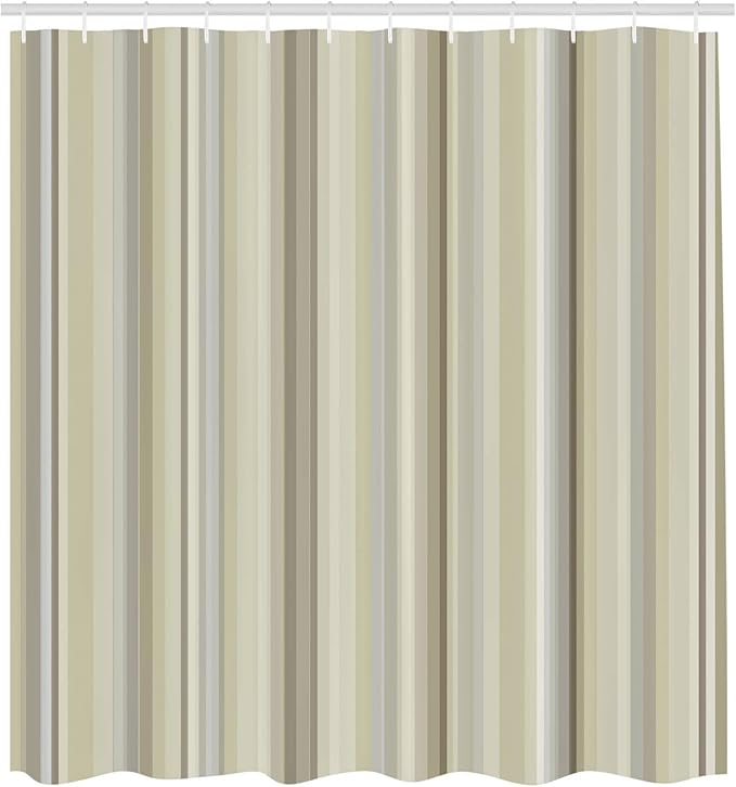 Ambesonne Stripes Shower Curtain, Abstract Ocean Inspired Palette Lines Geometrical Image Illustration, Cloth Fabric Bathroom Decor Set with Hooks, 70" Long, Pale Khaki