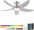 46" Ceiling Fans with Lights Remote/APP Control, Low Profile Ceiling Fans with Dimmable White Colors+Ring RGB Lights, 6 Speeds 5 Reversible Curved Blades for Kids Room Bedroom Living Room Bar, Nickel