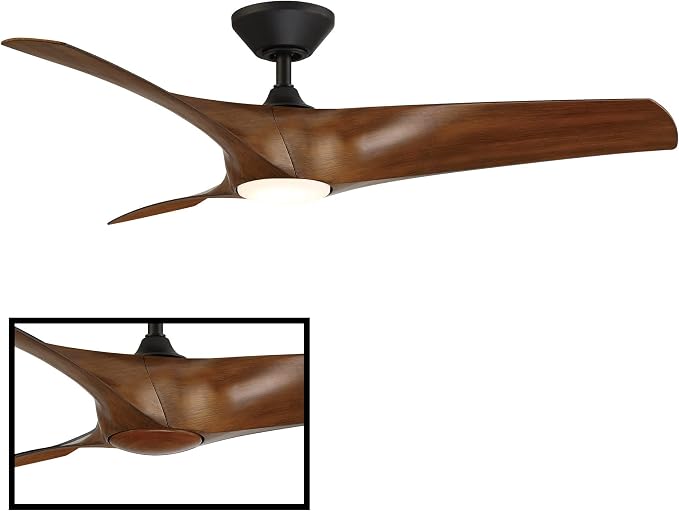 Modern Forms Zephyr 3 Blade 52 in. Indoor and Outdoor Smart Downrod Ceiling Fan with Remote Control - Integrated LED Selectable 4CCT 2700K-3000K-4000K-5000K - Matte Black/Distressed Koa