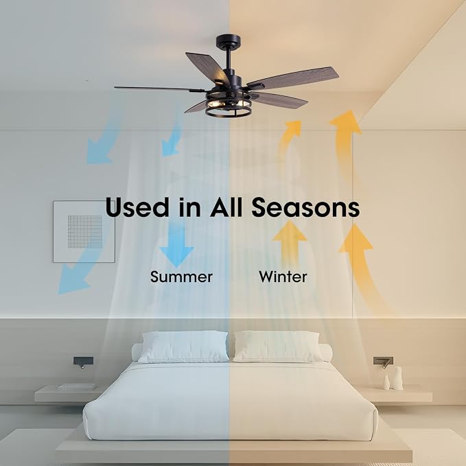 Ceiling Fans with Lights and Remote Control, Ceiling Fan for Bedroom Living Room (52 Inch Black-2)
