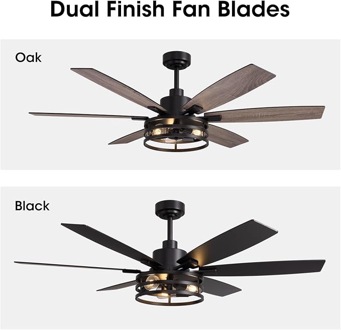 LuminFan 60 Inch Ceiling Fans with Lights and Remote Control, Farmhouse Ceiling Fan for Bedroom Living Room and Patio, Black Caged Ceiling Fan for Indoor and Outdoor