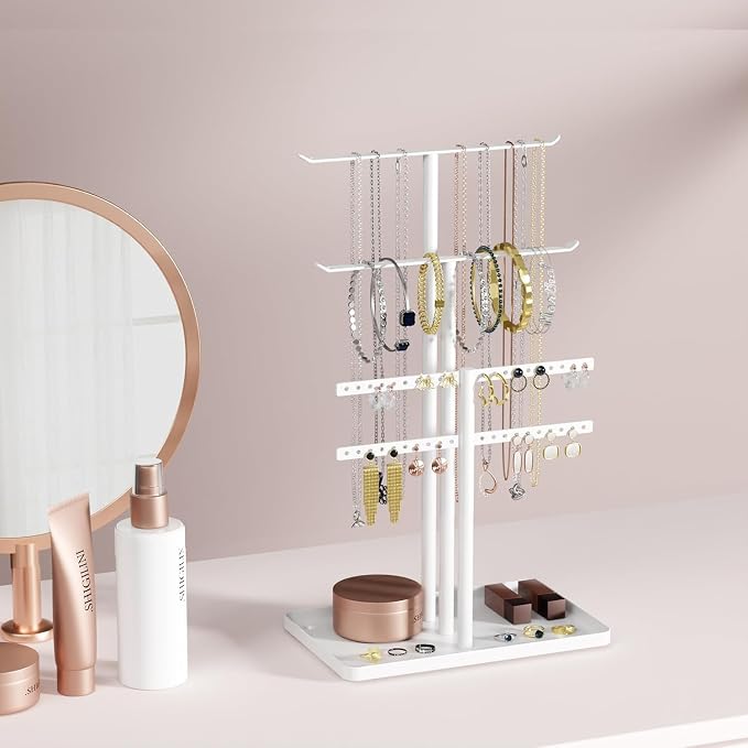 pickpiff White Jewelry Organizer: 12.5" Sturdy Stand for 80 Pcs Jewelry