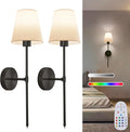 Wall sconces Set of Two Battery Operated – Rechargeable Wireless Wall Lights with Remote, 15 Colors & Dimmable Detachable Bulbs, Black Wall Lamps for Bedroom, Living Room, Hallway, and Home Decor