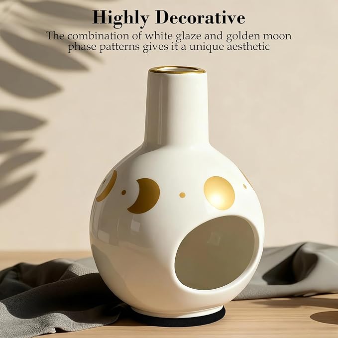 Incense Burner Holder for Palo Santo Sticks,Sage,Cone Incense,Handcrafted Ceramic Ash Catcher Smudge Bowl for Yoga Meditation Moon Room Décor and Energy Cleansing,White