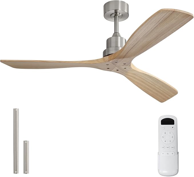 Sofucor 52 Inch Ceiling Fan No Light - Modern Solid Wood Ceiling Fan with Remote, 5000CFM High Airflow, Quiet DC Motor, 6 Speeds, Timer & Reversible for Bedroom Living Room, ETL, Wood