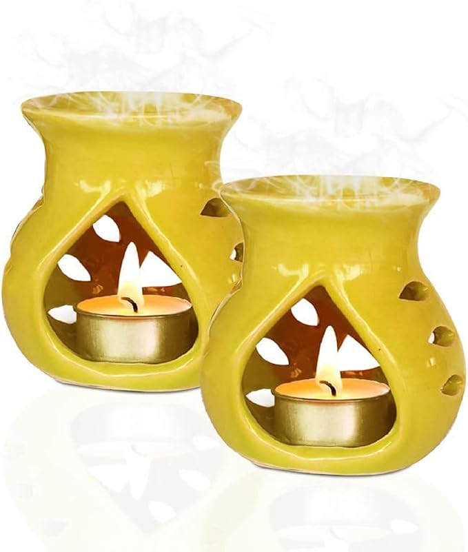 Ceramic Essential Oil Burner Wax Melt Burners |Aromatherapy| Ceramic Oil Diffuser| Candle Tealight Holder (Set of 1) Home Bedroom Decor Christmas Housewarming Gift, Yellow