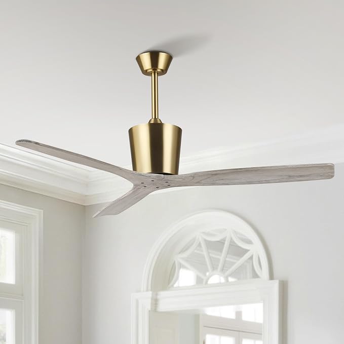 54” Modern Ceiling Fan with Downrod, Gold Plated Finish, Solid Wood Blades, Quiet 6-Speed DC Motor, Reversible Airflow, Remote Control, Timer & Memory Function, ETL Listed
