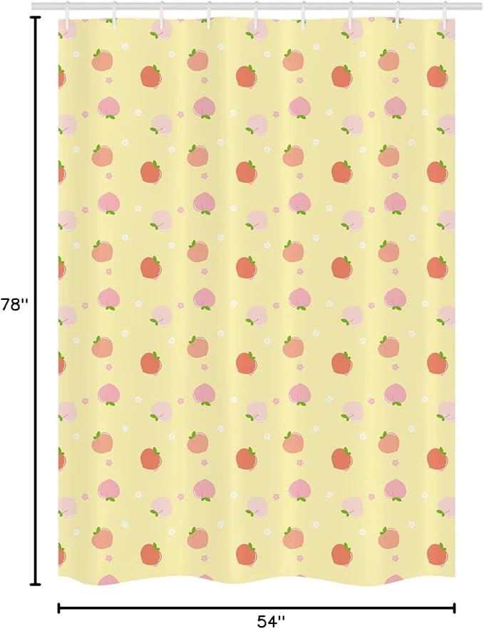 Ambesonne Peach Colors Stall Shower Curtain, Repetitive Fruit with Leaves Blossom in Warm Muted Tones Pattern, Decorative Fabric Set with Hooks for Bathroom, 54" W x 78" L, Pale Yellow Peach Salmon