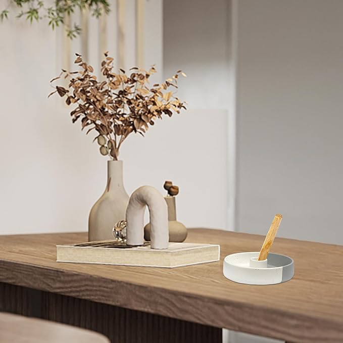 Gute Ceramic Palo Santo Holder, Handmade White & Gray Incense Burner Ash Catcher for Palo Santo Sticks, White Sage Smudge Sticks, Perfect for Meditation Yoga Home Office Wall Decor