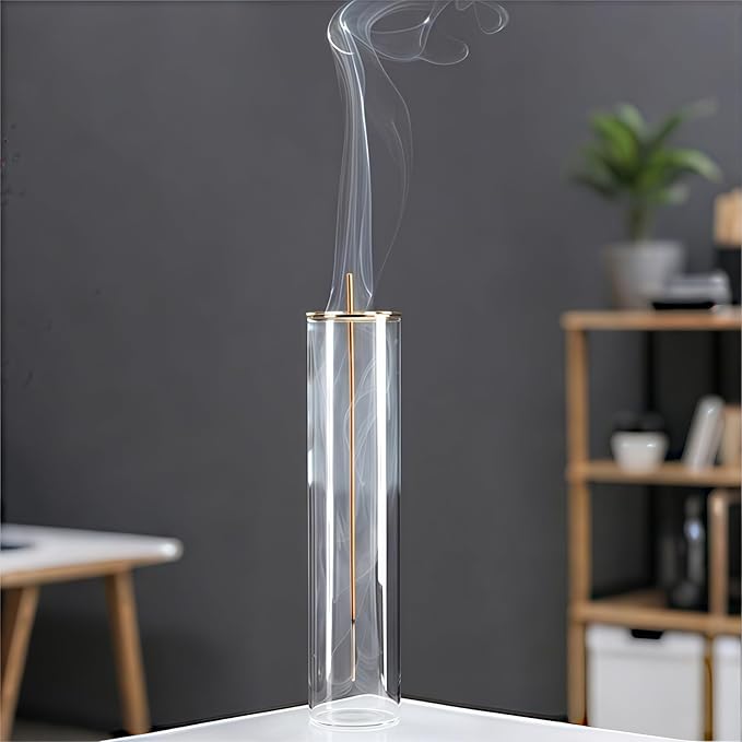 Glass Incense Holder,Incense Burner for Sticks with Ash Catcher,Incense Stick Burner for Meditation and Yoga Room (Golden Leaf)