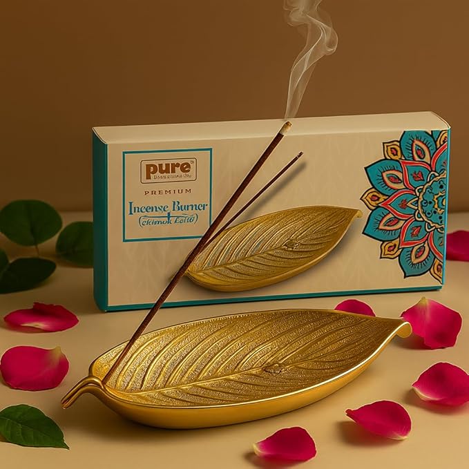 Pure Source India Aluminum Agarbatti Stand (10 x 3.25 x 2 inch, Gold)