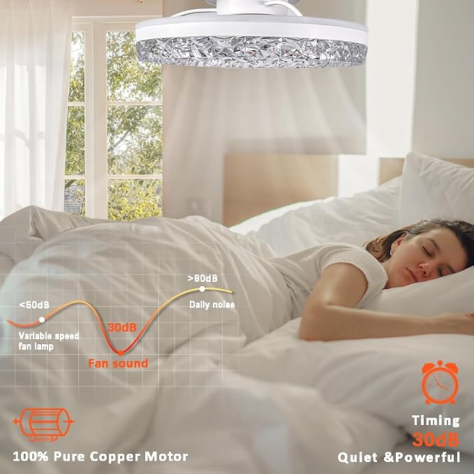 Low Profile Flush Mount Ceiling Fan with Light and Bluetooth Speaker, Smart Ceiling Fan with 6 Speeds, Reversible Airflow, APP/Remote Control for Bedroom