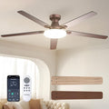 Passky Ceiling Fans with Lights, 60 inch Flush Mount Ceiling fan with Remote Control, Low Profile Ceiling Fan for Bedroom, Farmhouse, Reversible, 3CCT, Dimmable, Noiseless DC Motor, Brown