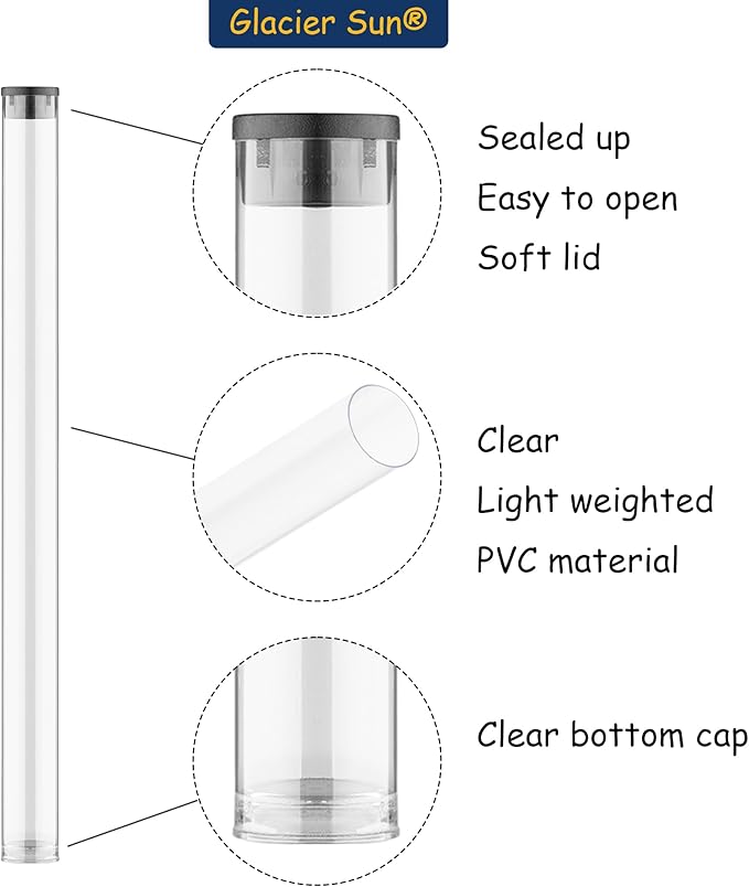 Clear Plastic Tube with Black lid, 12 Pack, Storage Holder for 8-10 inch Incense Sticks, Preserves Aroma (12)
