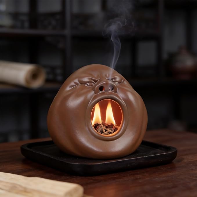 MOUGIGI Handcrafted Palo Santo Holder Ceramic Incense Burner - Yawning Shape - Safe for Palo Santo Sticks Sage & Incense Cones for Ceramic Smudge Bowl,Aromatic Incense Burner-Yoga Meditation Gift