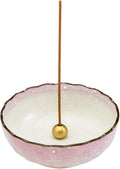 Asayu Japanese Lotus Incense Holder for Sticks 4.1 inch (105mm), Traditional Made in Japan Ceramic Ash Catcher and Brass Incense Burner Set - Pink