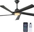 60 Inch Solid Wood Ceiling Fan with Light, Remote and APP Control, 3-color Dimmable, DC Motor, 6-speed Reversible, Farmhouse Ceiling Fans for Bedrooms, Outdoor Patios, Black