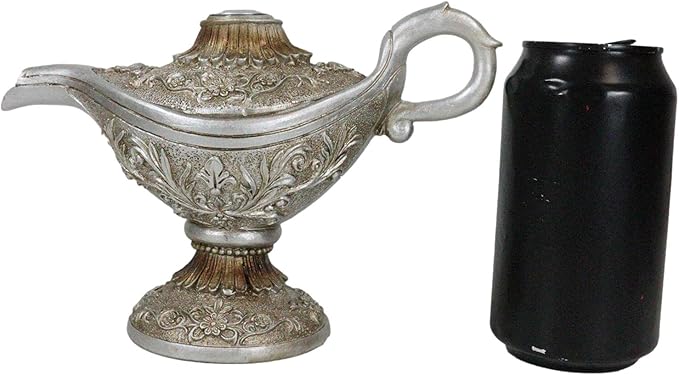 Ebros Gift Floral Ornate Aladdin Genie Magical Lamp Shaped Backflow Incense Cone Holder Burner Figurine Altar Arabian Night Middle Eastern Magic Lamps Design Home Aromatherapy Accent Sculpture
