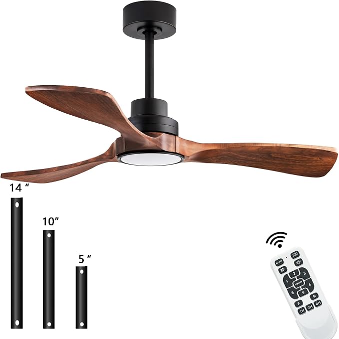 42-inch Silent Ceiling Fan Light with Remote Control, 3CCT, Walnut Finish | mobile app, full memory function, for use in living rooms, dining rooms, bedrooms, offices, balconies, and outdoors.