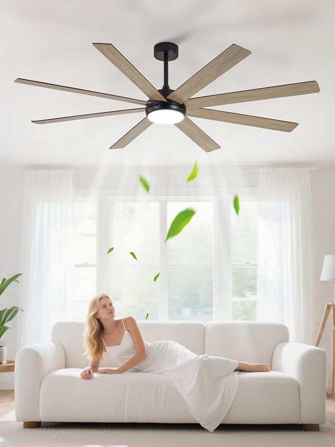 Depuley 66" Ceiling Fans with Lights: Large Indoor/Outdoor Ceiling Fan for Patios Living Room - 8 Blades Wooden Dimmable Ceiling Fans with Remote APP Control Timer Reversible Quiet DC Motor 6 Speeds