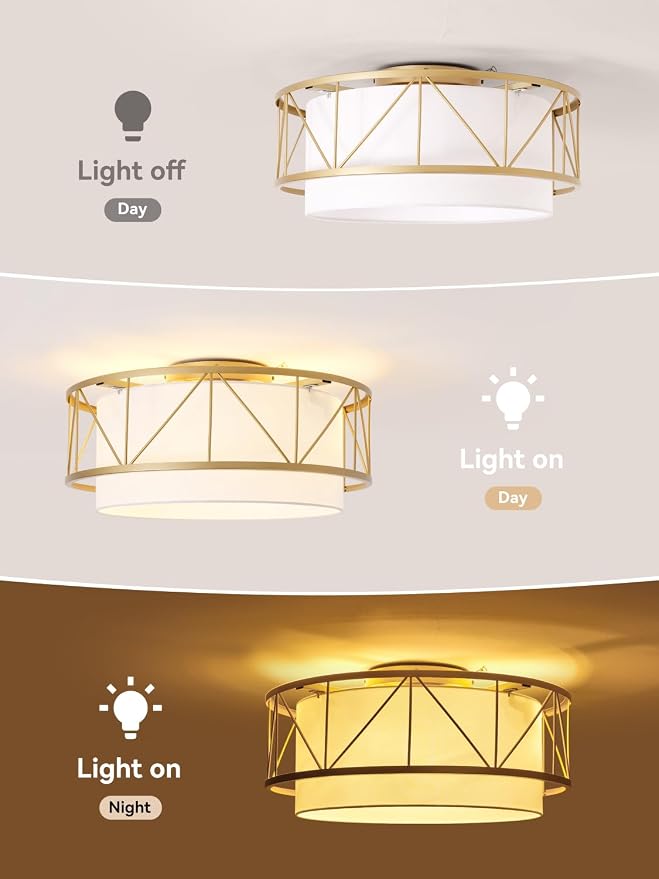 Boho Ceiling Fan with Light Flush Mount,20" Gold Caged Ceiling Fans with Lights Remote Control, Low Profile Boho Fandelier with 6 Speeds for Bedroom,Nursery,Living Room