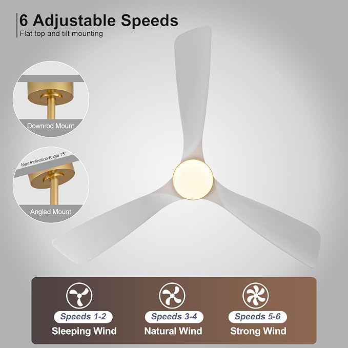 52 Inch Wood Ceiling Fans with Lights and Remote, White Gold Outdoor Ceiling Fan with Light, Dimmable 3 Blades Outdoor Fans for Patios Noiseless Modern Ceiling Fans for Bedroom Living Room