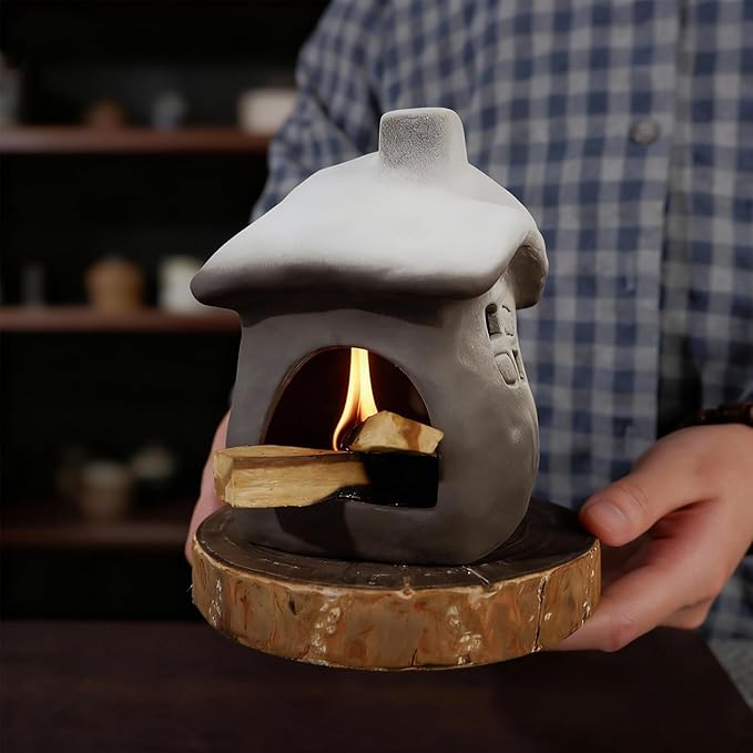 Mougigi Tall Snow-Roofed Ceramic Palo Santo Burner - Mini Chiminea Incense Holder with Stable Base, Ideal for Smudging Sage & Burning Incense Cones, Perfect for Meditation, Yoga, Altars, Home Decor