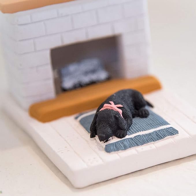 Incienso de Santa Fe - White Country Hearth Puppy with Black Lab Natural Wood Incense Burner, Includes 20 Piñon Incense Bricks - Made in the USA