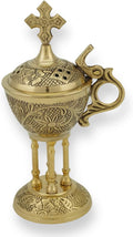 Orthodox Brass Incense Burner - Ornate Christian Censer with Cross for Home or Church Use, 6.3 inch