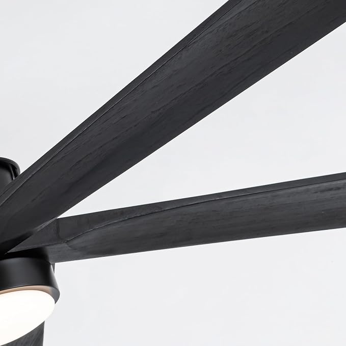 EKIZNSN 84 Inch Outdoor Low Profile Flush Mount Ceiling Fans with Lights for Patios, 110V Noiseless Reversible DC Motor, 6-Gear Speed (Black Finish with Black Blades)