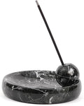Incense Holder for Sticks, Natural Marble Incense Burner Ash Catcher Plate for Palo Santo, Sage, Meditation, Yoga and Home Decor - Black
