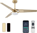 Ceiling Fan with Lights and Remote, 3 Blade App Control Timer Reversible Stepless Brightness and Color Temperature Outdoor Wood Ceiling Fan with Lights (Gold, 52 In)