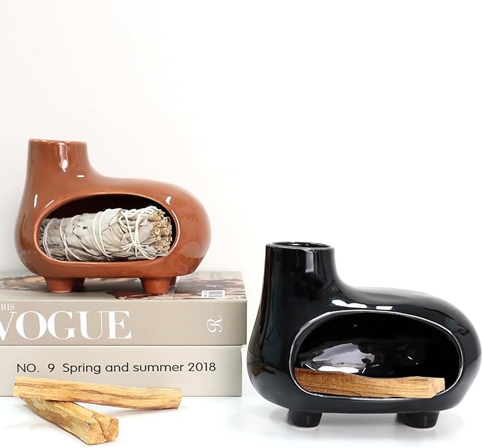 Palo Santo Holder Ceramic Burner for Holy Wood Sticks for Smudging Cleansing Handcrafted Handcrafted Palo Santo and Sage Holder (Jet Black)