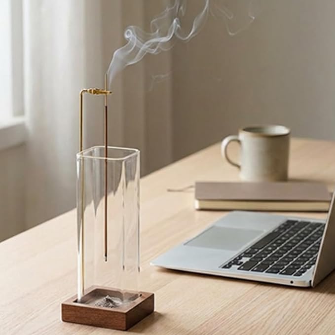 Ceremony Incense Holder,2Pack Wood Incense Holder for Sticks with Glass Ash Catcher,Incense Burner for Meditation Yoga Spa Room Decor