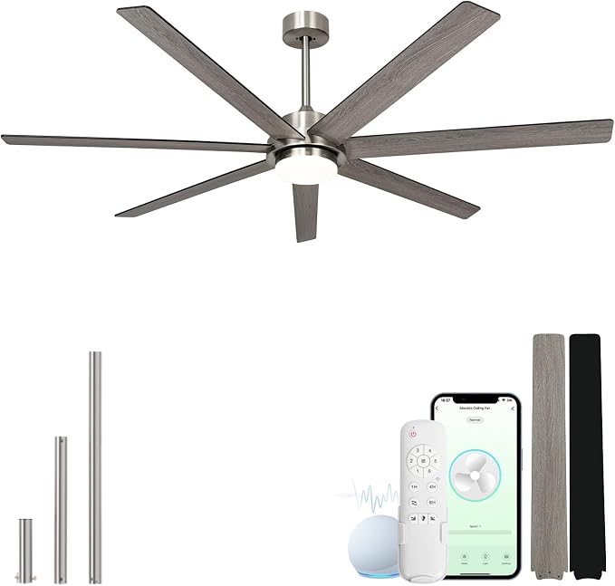 Minislak 65 Inch Large Smart Ceiling Fan with Light and Remote via WIFI Alexa APP Control,Dimmable,Quiet DC Motor Indoor Outdoor Ceiling Fans for Patios or Bedroom