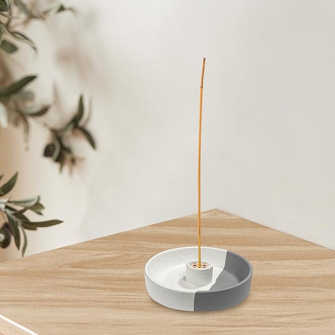 Gute Ceramic Palo Santo Holder, Handmade White & Gray Incense Burner Ash Catcher for Palo Santo Sticks, White Sage Smudge Sticks, Perfect for Meditation Yoga Home Office Wall Decor