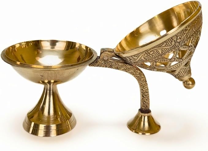 DSH CRAFTING YOUR CURIOSITY Dsh Home Purifying Brass Dhuna Loban Burner Dhooni Dhoop Dani Dhuni Brass Table Dhoop Dani Incense Burner for Loban. (Medium)