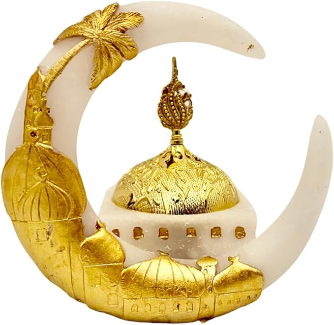 Premium Bakhoor Burner Gold/White – Elegant Decorative Incense Holder for Home & Ramadan Use (Hilal Gold)
