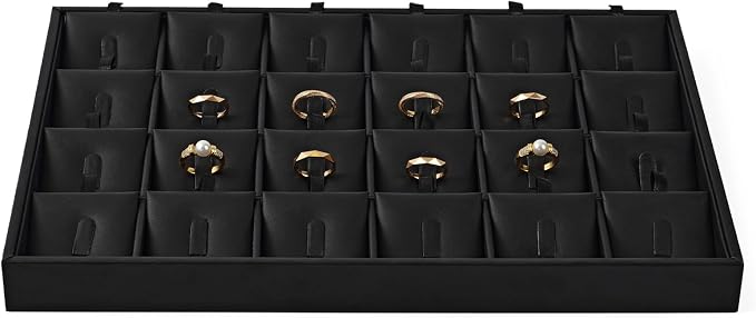 Oirlv Leather Ring Display Tray Black | Cushioned Holders Protect Rings, Perfect for Collection Display