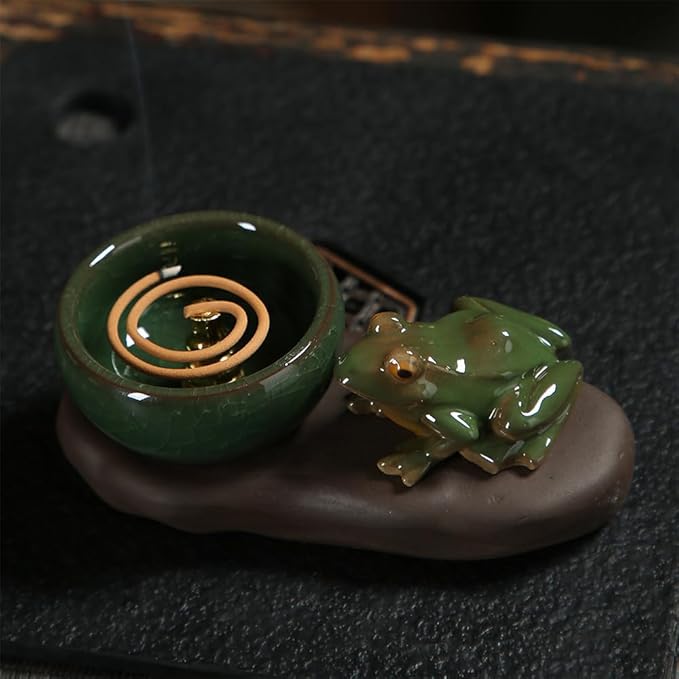 Frog Incense Holder, Ceramic Incense Cone Holder & Incense Holder for Sticks, Handmade Cone Incense Burner, Frog Figurine,Funny Frogs Ornament, Aromatherapy, Yoga & Meditation Zen Decor (Style A)