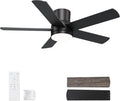 42 Inch Flush Mount Black Ceiling Fan with Light and Remote | 6-Speed Quiet Reversible DC Motor, Dimmable 3CCT LED, 3 Timing Settings, 5-Blade Modern Design, Indoor or Covered Outdoor Use