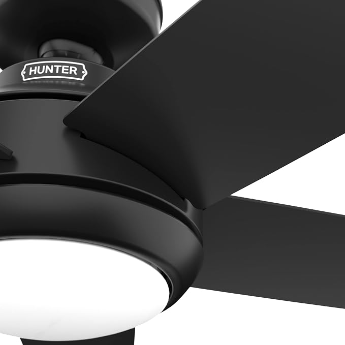 Hunter Zayden, Indoor, Ceiling Fan, Standard Mount, 52 inch, Matte Black | with LED Light and Remote Control, Quiet, 5 Blades, For Bedroom, Living Room, Kitchen, 51694